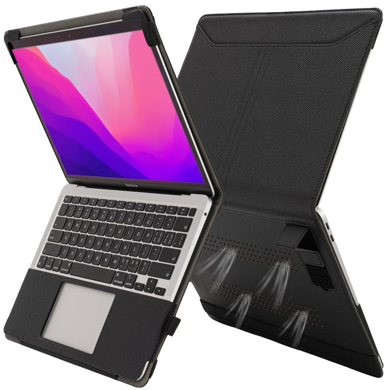 TT TYTX TYTX Case Compatible with MacBook Pro 13 inch 2025 2024 2023 2022-2016 M2 M1 A2338 A2289 A2251 A2159 A1989 A1706 A1708 with/Without Touch Bar, Leather Case with Vents and Stand Function, Black - Image 1